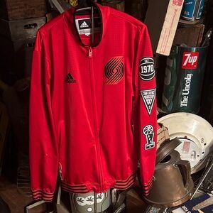 Adidas Red Portland trailblazers Basketball Team warmup Jacket 2014 to 2015